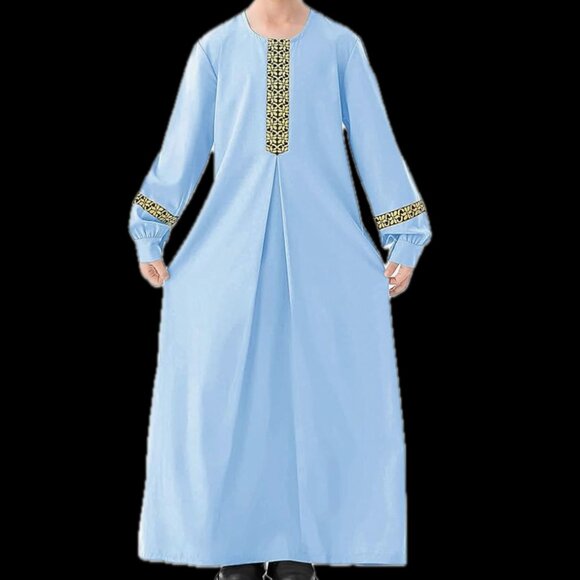 Abetteric Kids Girls Long Sleeve Abaya Dress Muslim Islamic Kaftan Printed Maxi - Picture 5 of 14